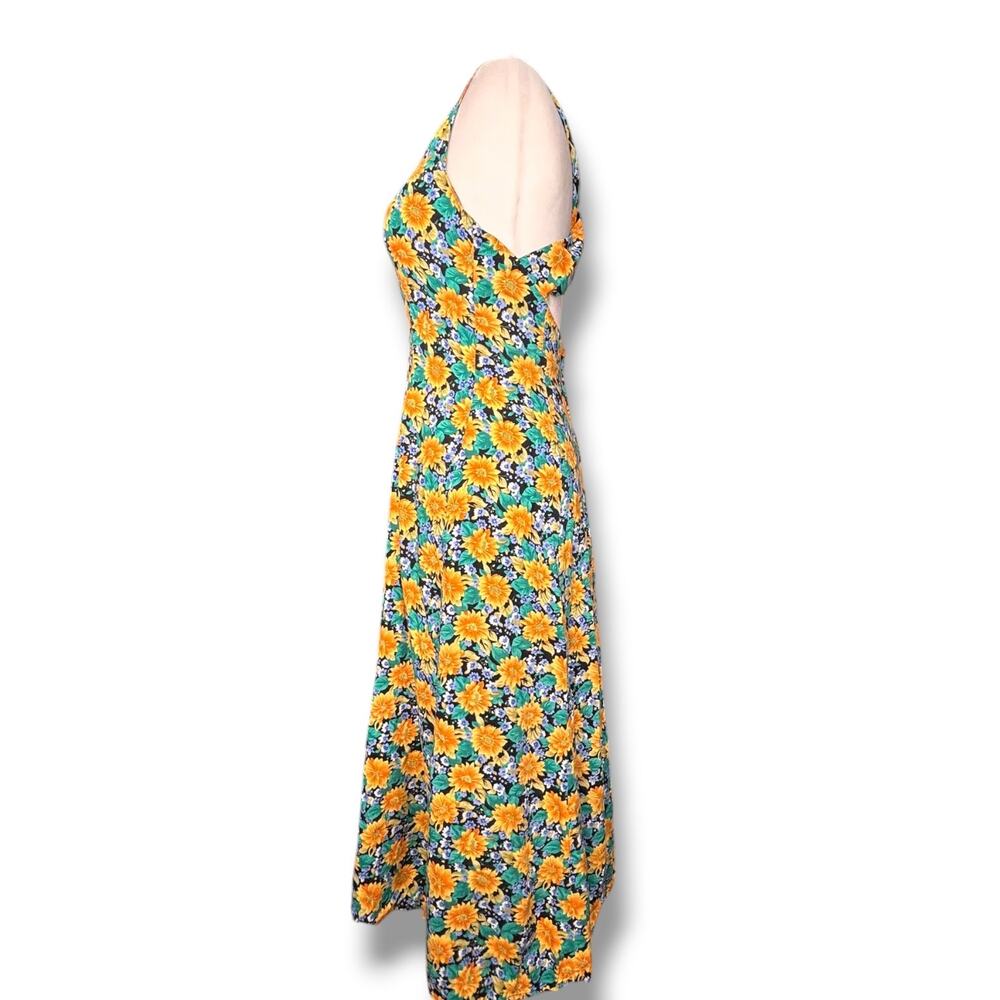 Vintage All That Jazz Floral Maxi Dress Open Cross Back Sunflower Garden Party - Picture 4 of 11